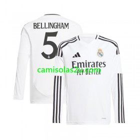 Camisolas de futebol Real Madrid Jude Bellingham 5 Equipamento Principal 2024/25 Manga Comprida